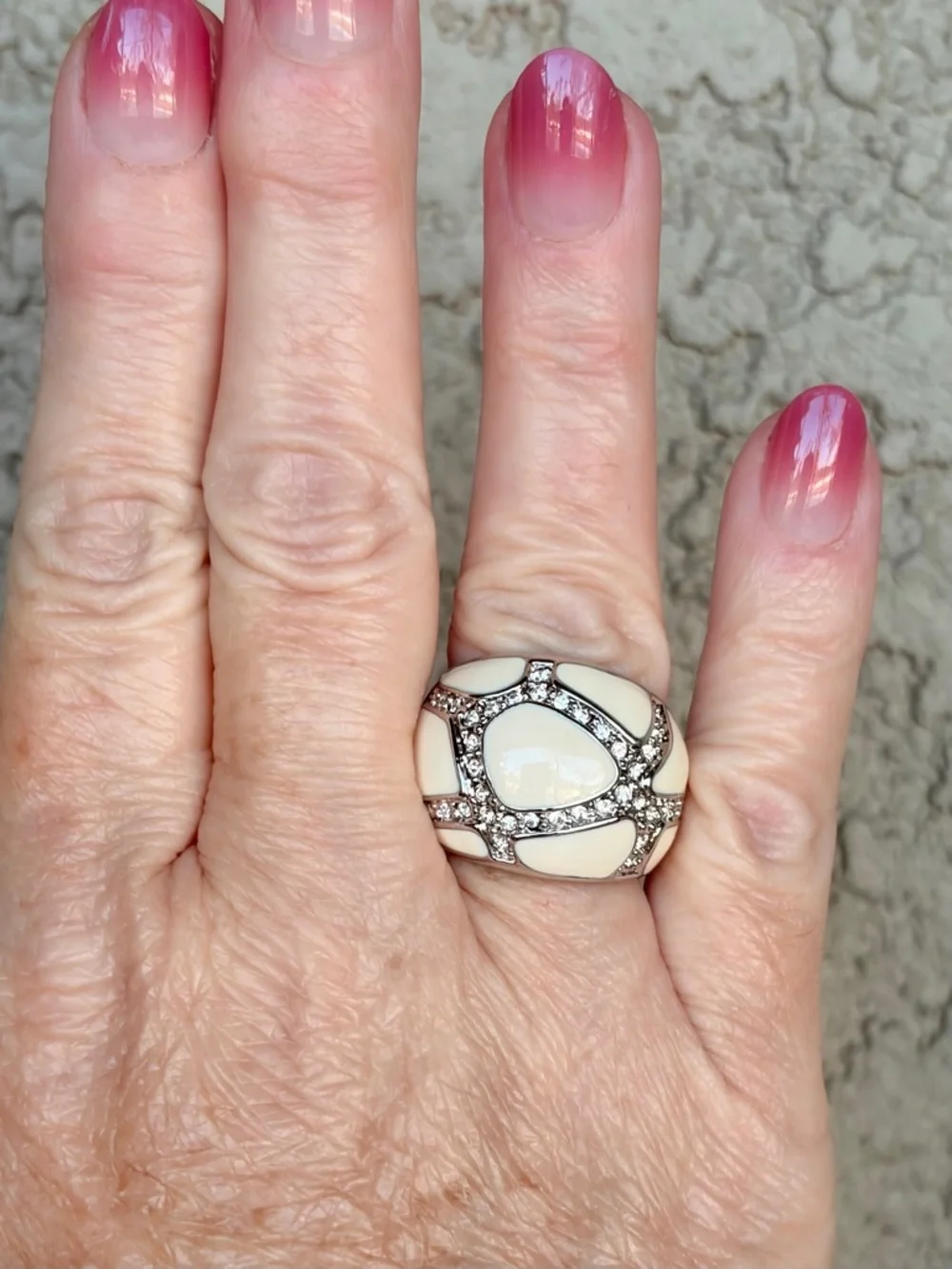 Camille Lucie Cream Enameled CZ Dome Ring